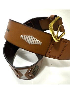 Cuirum Barcelona Spain Cow Leather Designer Wide Belt Hand Tooling Size Small